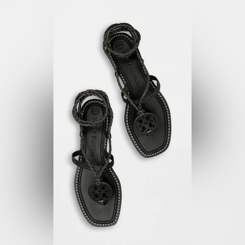 Tory Burch Miller Braided Ankle-wrap Sandals black